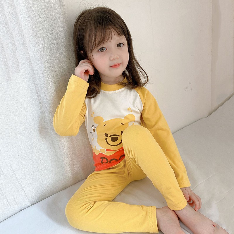 LYCRA Set Đồ Bộ Dài Tay Họa Tiết Hoạt Hình Dễ Thương Dành Cho Các Bé