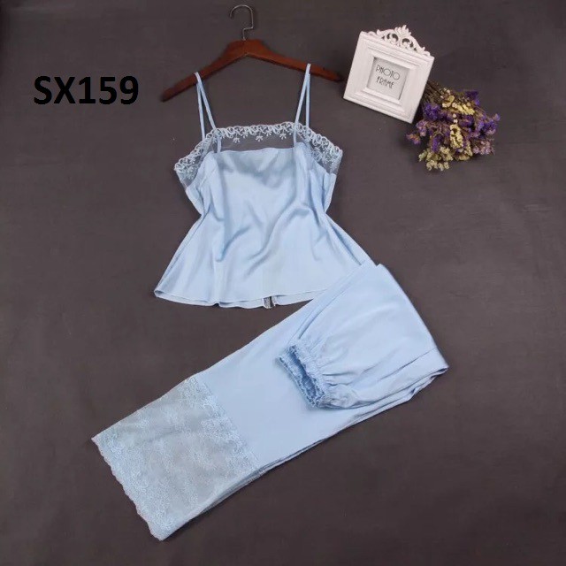 [NOW SHIP GIAO NHANH 1H][ Dưới 60kg][LL 159] Bộ ngủ sexy ren quần dài - đồ bộ satin lụa mặc nhà