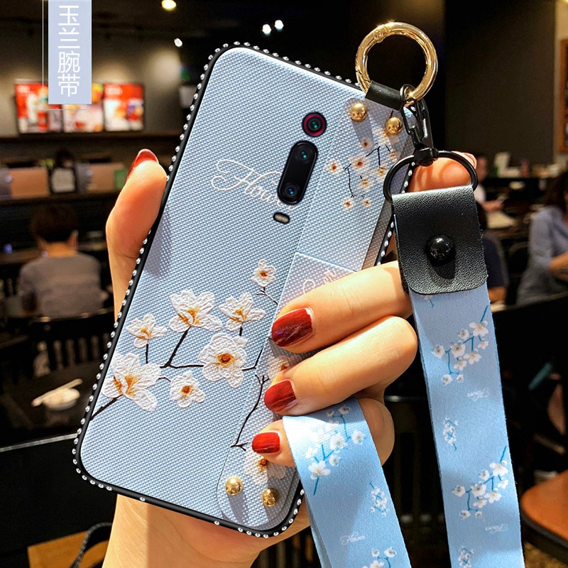 Soft Diamond Lanyard Flower Wristband Phone Case for Xiaomi Redmi Note 8 Pro 8T 7 5 K20 K30 Pro Mi 10 Pro Note 10 9T Pocophone X2 back Cover