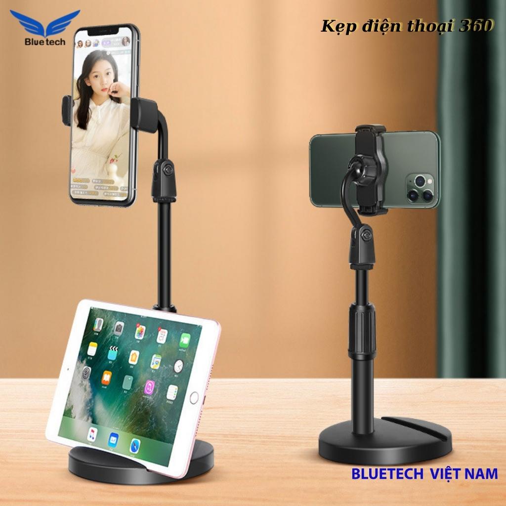 Giá đỡ điện thoại cao cấp xoay 360 độ có điều chỉnh độ cao, kẹp điện thoại đa năng cho chụp hình, livestream - Bluetech