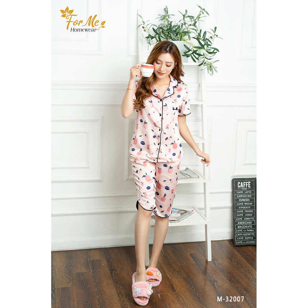 Bộ đồ ngủ, mặc nhà chất Lụa Giấy Luxury QUẦN LỬNG QUẢ CAM 32 ,forme pijama