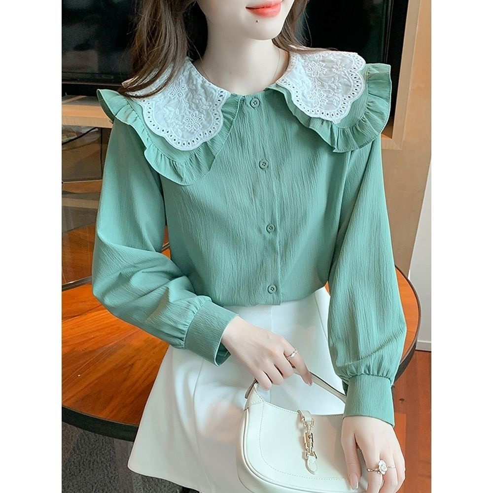 Áo Sơ Mi Chiffon Tay Dài Cổ Búp Bê Phong Cách Thời Trang Phương Tây Dành Cho Nữ