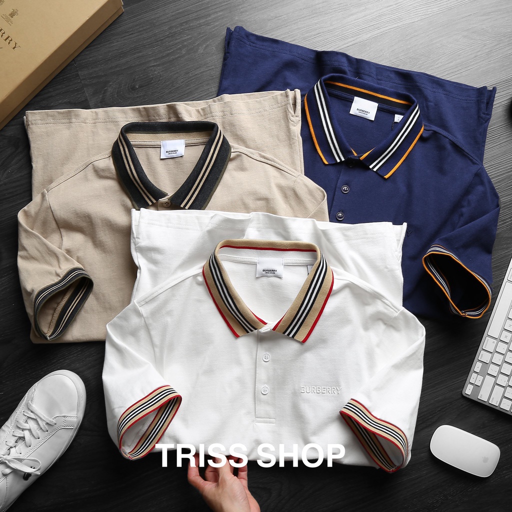 Áo Polo Nam ngắn tay Burberry viền cổ basic chất liệu cotton thoáng mát logo thêu Form Slim fit