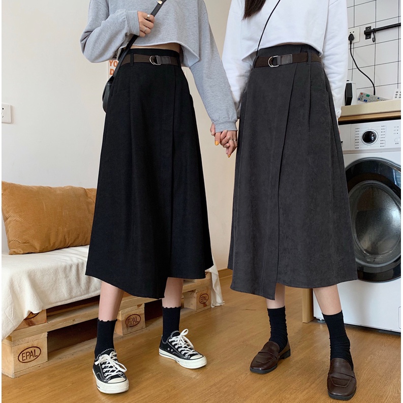 SUXI Chân Váy Chữ A Lưng Cao Màu Sắc Đơn Giản Cho Nữ