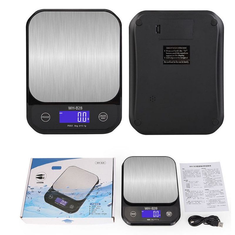 Cân điện tử nhà bếp chống nước wh b28 chính hãng 5kg0.1 và 10kg1g giá rẻ.sạc pin và xài pin 3 pin AAA.