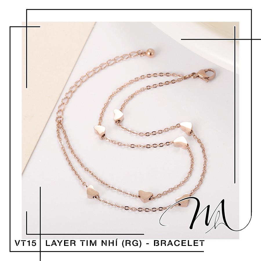 Lắc tay nữ Titan layer dây đôi không gỉ hình trái tim xinh xắn - Măng’s House VT15