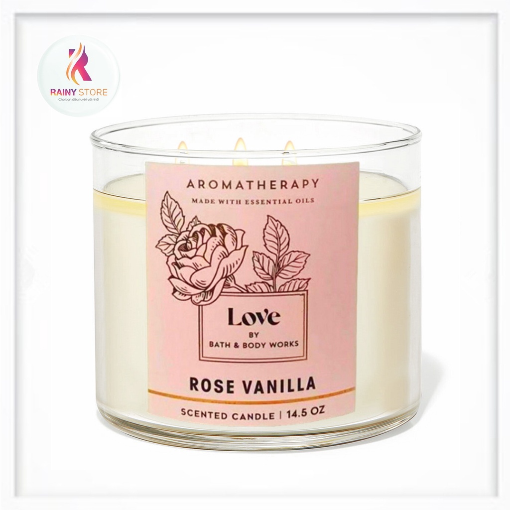 Nến thơm 3 tim Bath &amp; Body Works Love Rose + Vanilla 411g