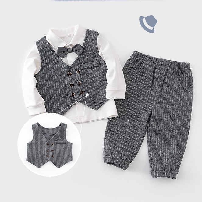 Sét bộ công tử vest 3 chi tiết kèm nơ dành cho bé trai 3-36m