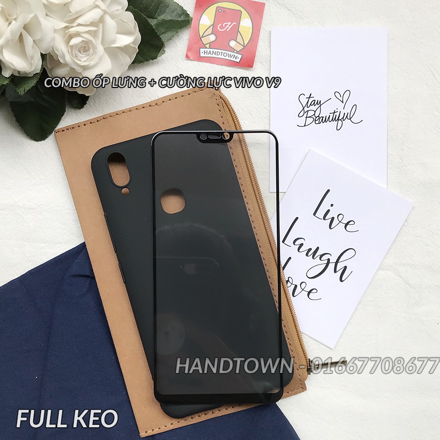 COMBO SỐC Vivo V9: Ốp lưng dẻo đen nhám vivo v9 + kính cường lực full màn