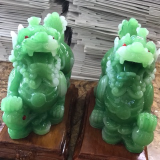 Cặp Kỳ Lân Xanh Ngọc 20cmx18cm đế gỗ - 900k