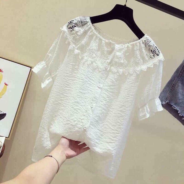 Sơ mi đũi ren viền cổ ( sẵn màu trắng sz XL)