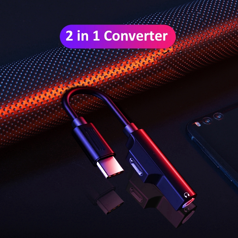 Cáp Chuyển Đổi 2 Trong 1 Từ USB C Sang Jack Cắm 3.5mm AUX Và Type C