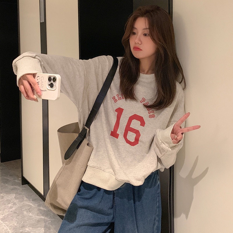 Áo sweater SUXI dài tay dáng rộng in chữ cá tính phong cách Hàn Quốc thời trang mùa thu