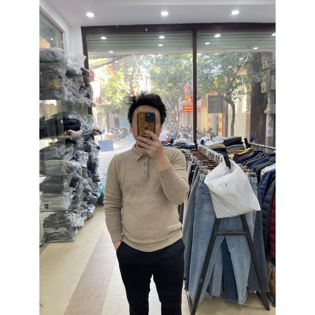 Áo polo len dày tay nam pha Cashmere Cremiux 6 màu nam tính