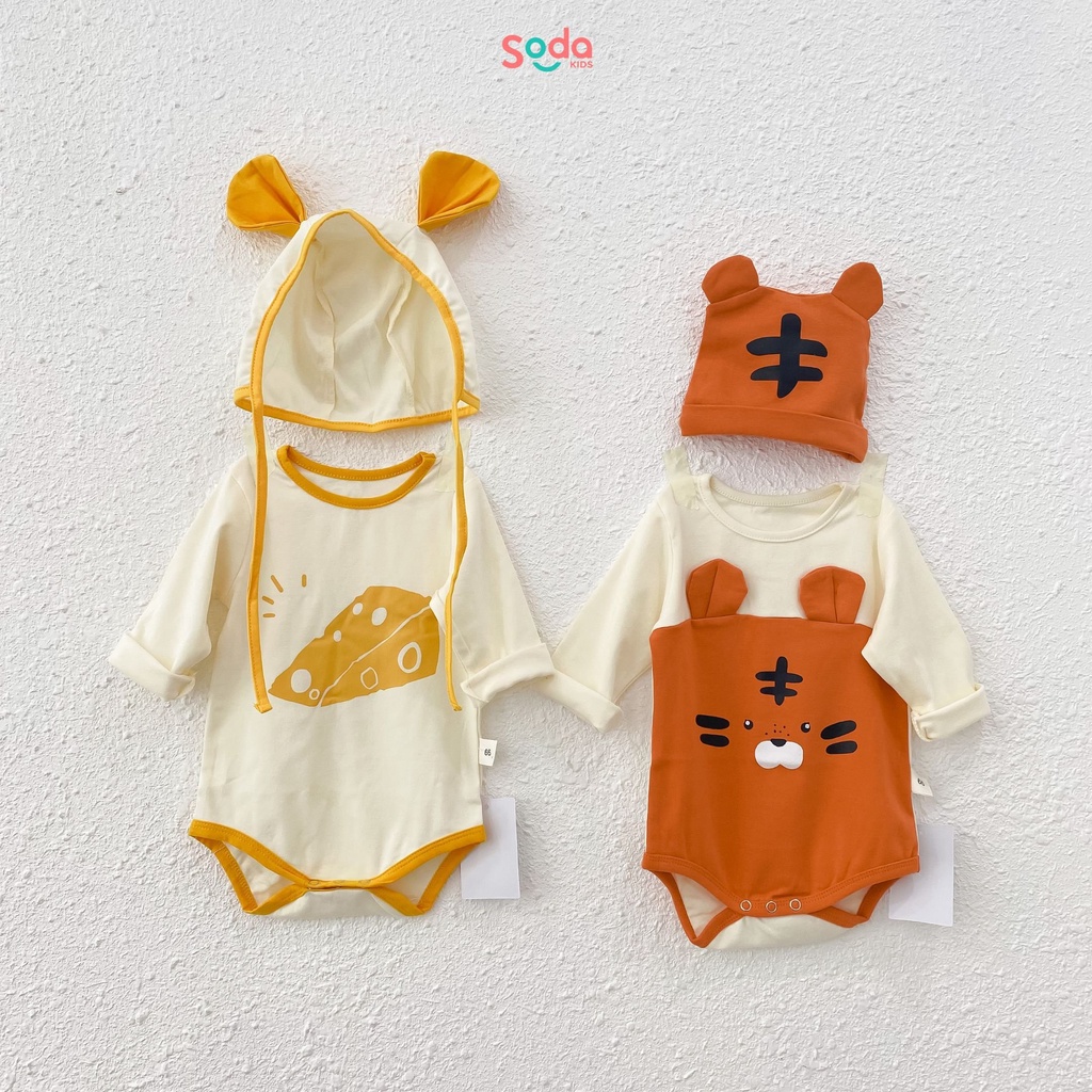 Set bộ cotton cho bé SODA KIDS tặng kèm mũ/băng đô phong cách Hàn Quốc