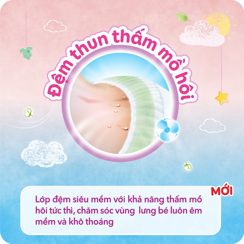 Tã dán Bobby Siêu thấm lõi nén Cotton soft 3mm M76 - Tặng 1 gói tã quần 8 miếng phiên bản mùa hè