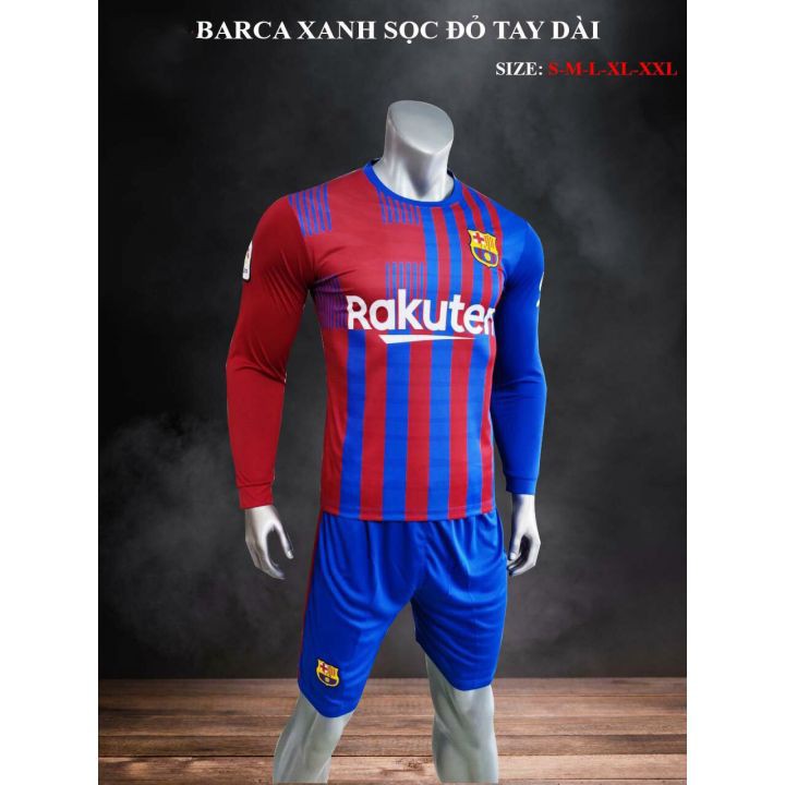 Áo Đấu Barca 2021-22 Màu Xanh Sọc Đỏ Tay Dài