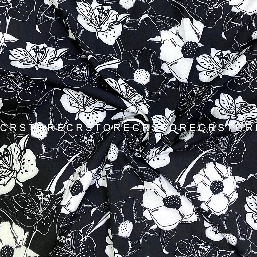 Áo Sơ Mi Cổ Vest Màu Đen Họa Tiết Hoa Trắng. Sơ mi tay lỡ ngắn tay unisex nam nữ trơn vải lụa mềm SMNT635 | BigBuy360 - bigbuy360.vn