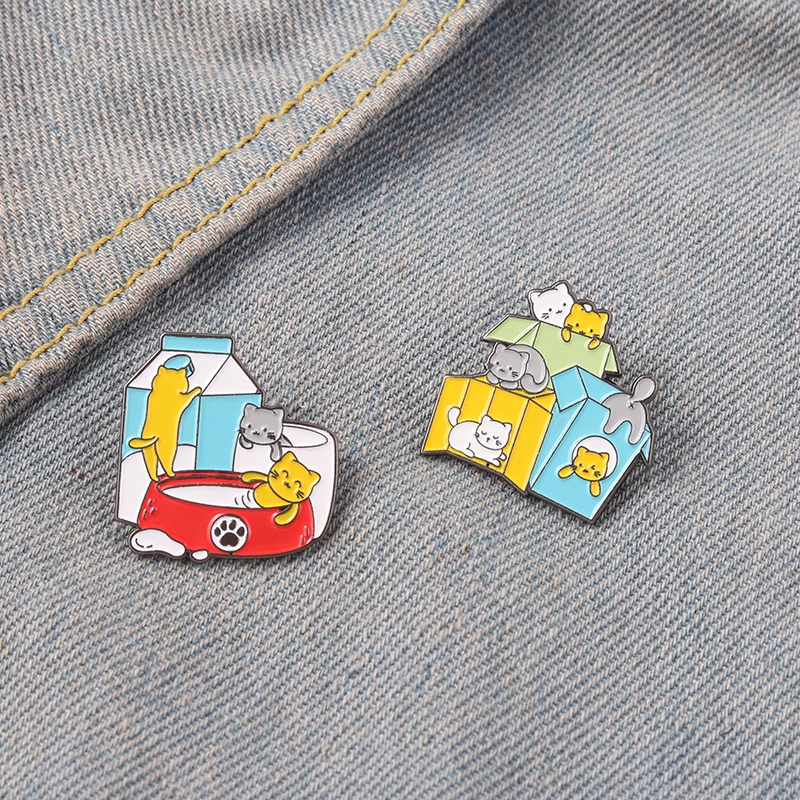 Ghim cài áo QIHE JEWELRY hình mèo hoạt hình có 2 phong cách độc đáo