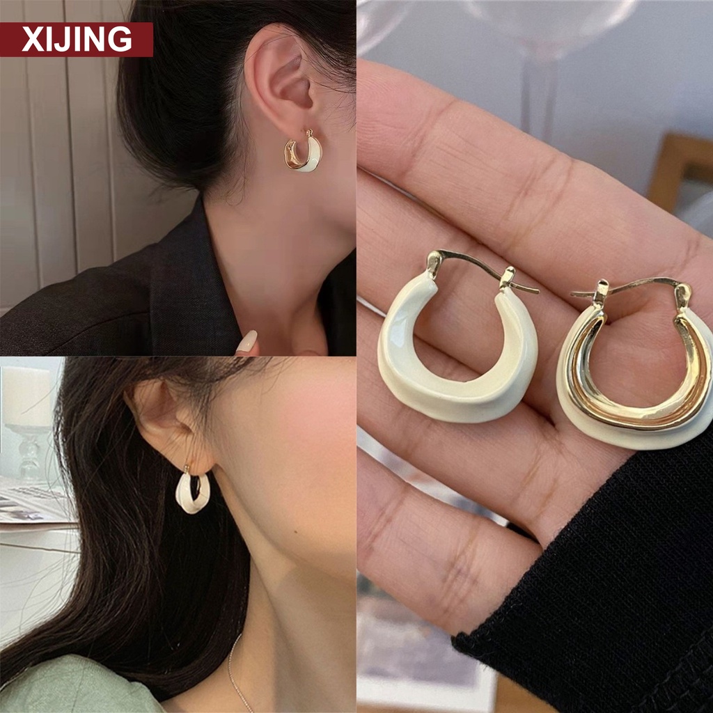 【XJ-COD】Bông Tai Hình Tròn Bằng Kim Loại Đơn Giản Thời Trang Cho Nữ
