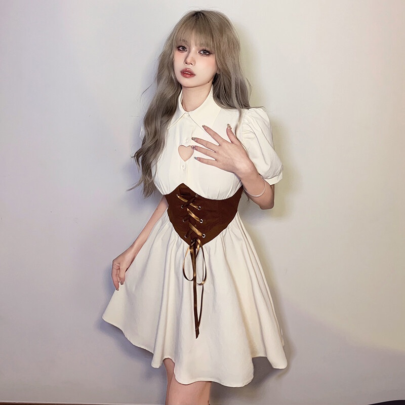 Kliou 2023 new Đầm Chữ A Ngắn Tay Cổ Polo Thắt Dây Eo Phong Cách Pháp Cổ Điển Dành Cho Nữ