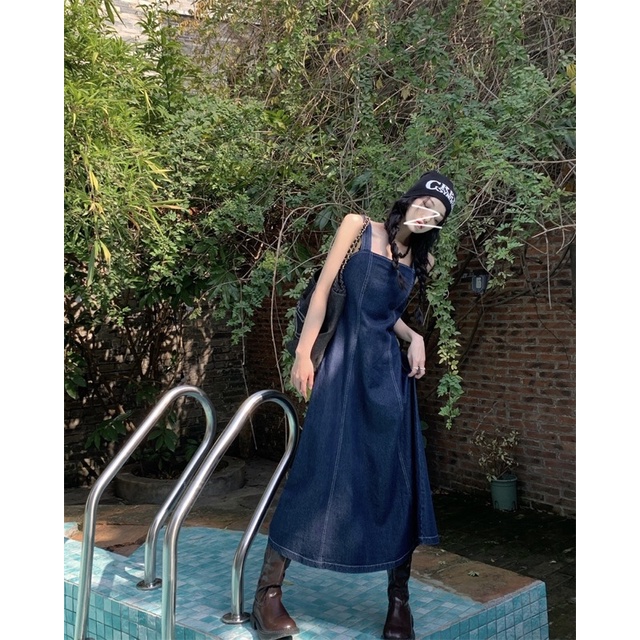 Váy yếm hai dây jeans buộc dây