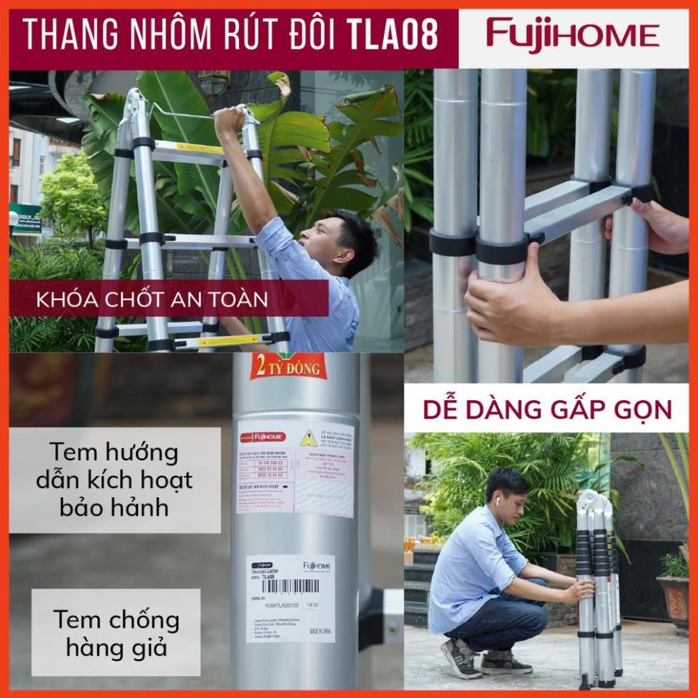 Thang nhôm rút chữ A FUJIHOME 3,8M - 5M gấp gọn chính hãng, thang rút đơn xếp gọn gia đình đa năng, thương hiệu Nhật Bản