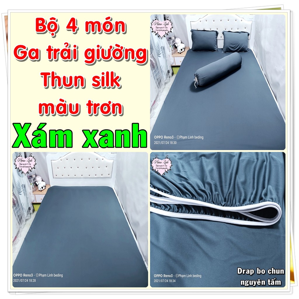 Bộ 4 món Drap-Ga trải giường bo chun vải thun sợi silk màu trơn có size lớn tách lẻ sản phẩm Bộ ga và vỏ gối