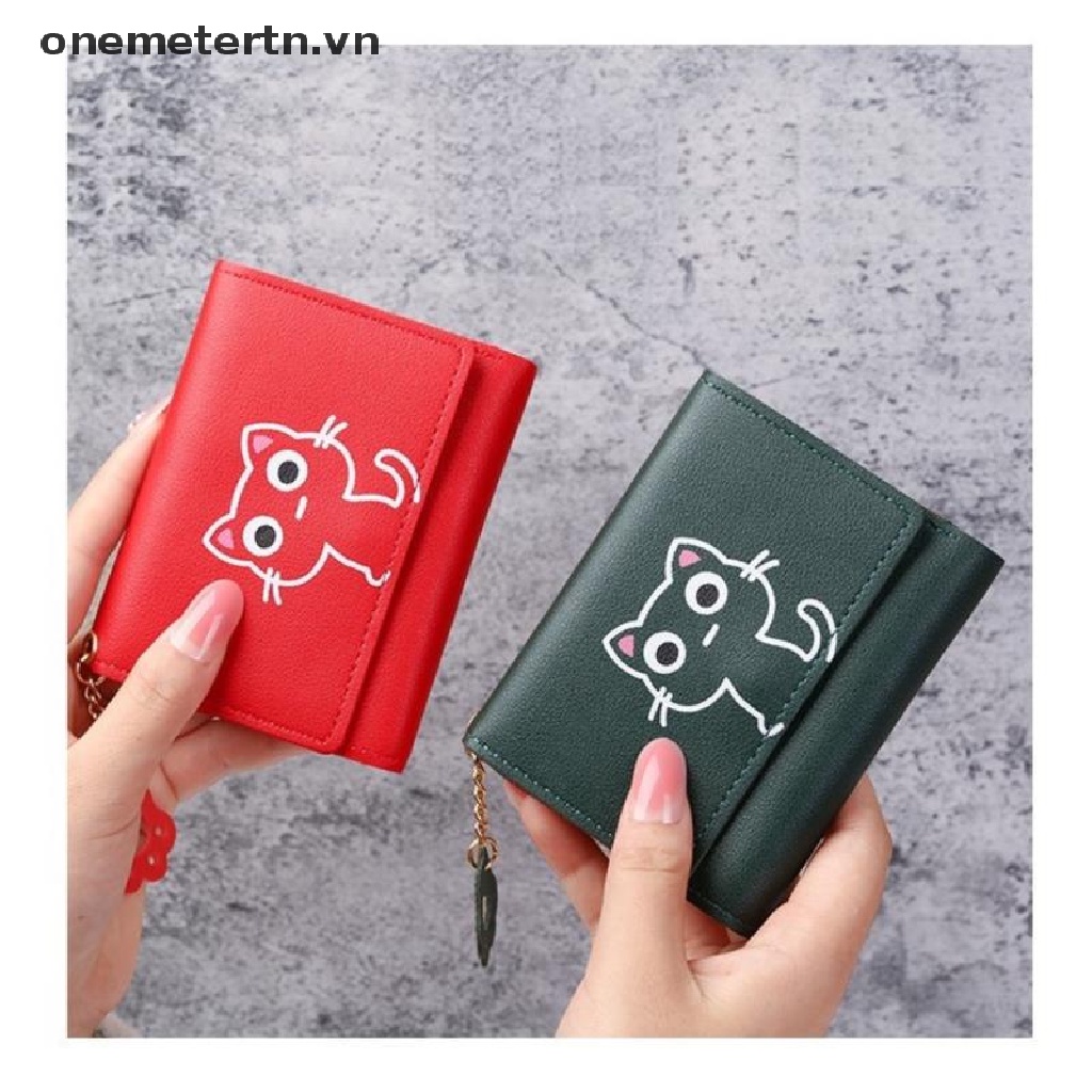 Ví Da Dáng Ngắn In Họa Tiết Mèo Dễ Thương Thời Trang Cho Nữ