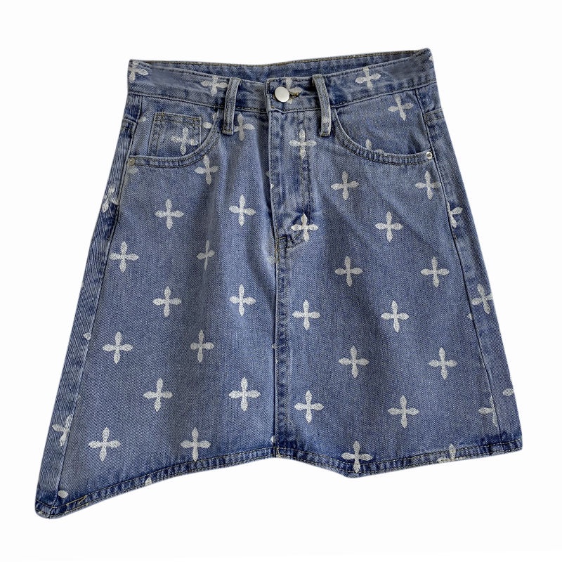 Chân Váy Denim Lưng Cao In Họa Tiết Thời Trang Mùa Hè Mới Cho Nữ