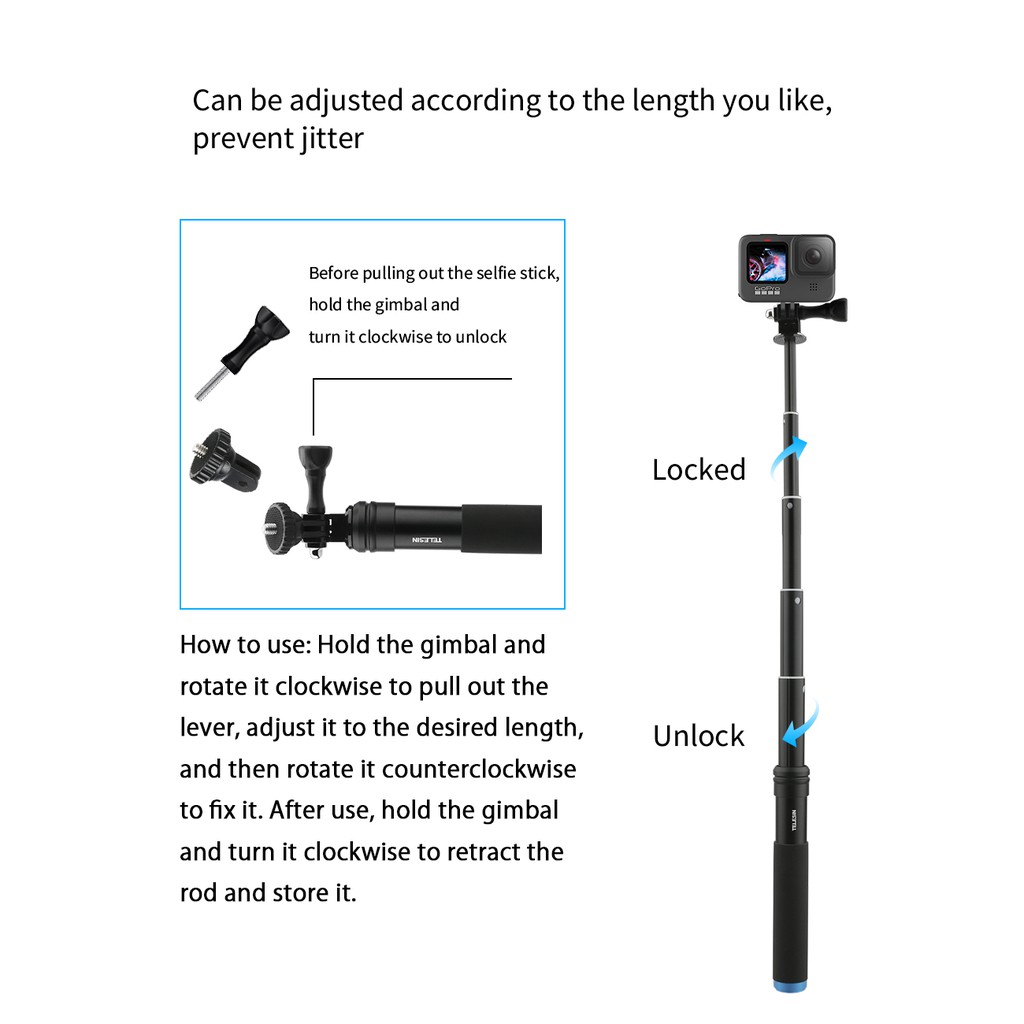 Bộ gậy selfie kiêm tripod/ monopod cho Gopro Hero 9/8/7 6/5 Black, Gopro tripod Pole