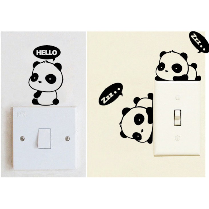 Decal Dán Tường, Trang Trí Ổ Điện Ngộ Hình Chú Mèo, Gấu Panda - Decor Phòng Ngủ, Phòng Khách - BEYOU