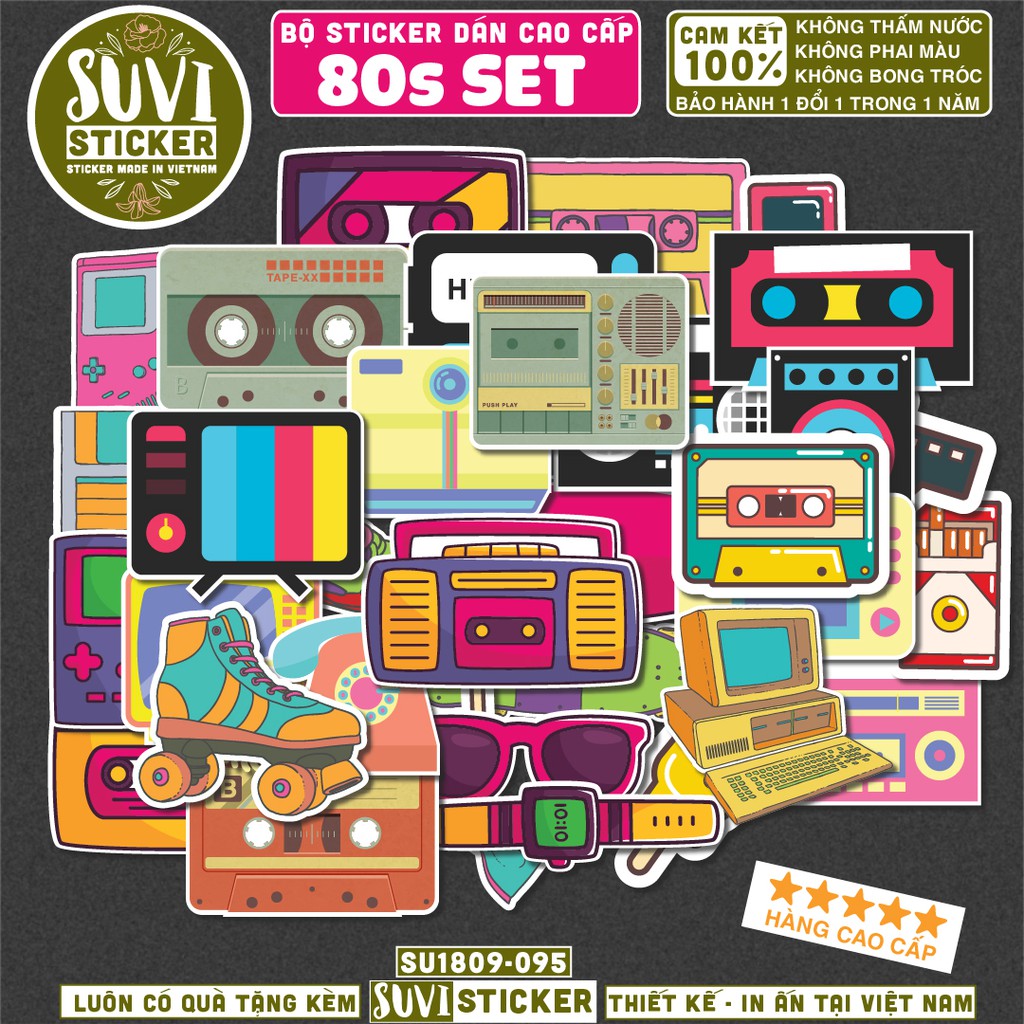 50 Sticker Vintage Cổ Điển 80s chống nước sticker dán laptop, điện thoại, đàn guitar, mũ bảo hiểm. MSP: V12