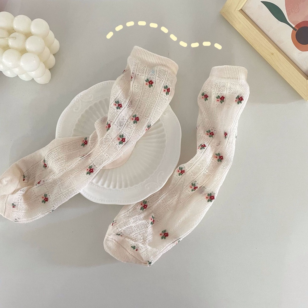 Tất Vớ Nữ Mùa Hè Hoạt Hình Lưới Ren Dâu Tây Lolita Siêu Dễ Thương