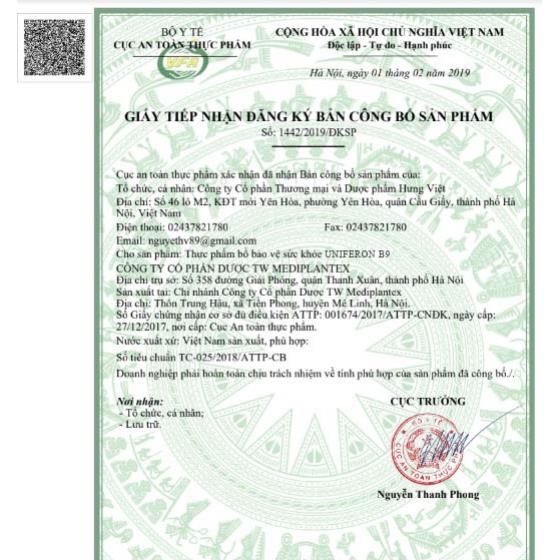 UNIFERON B9 - Bổ sung Sắt, Acid Folic cho phụ nữ mang thai, đang cho con bú