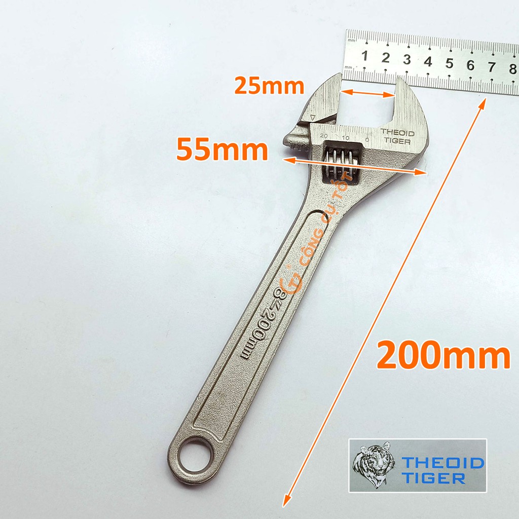 Mỏ lết 200mm Theold Tiger có thước độ mở 25mm