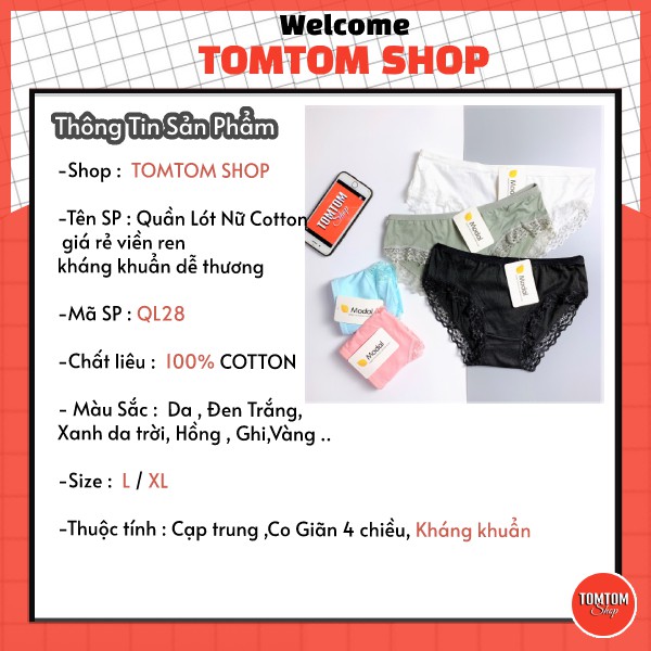 Quần Lót Nữ Cotton, Quần Chip Nữ giá rẻ viền ren kháng khuẩn dễ thương Modal QL28