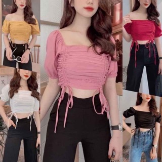 ÁO TRỄ VAI DÂY RÚT 2 bên tay ngắn sl ( kèm ảnh chụp)