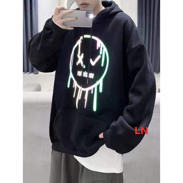 Áo hoodie phản quang mặt cười chảy DA6