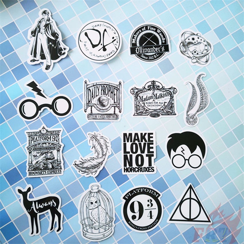 Bộ 30 miếng sticker họa tiết Harry Potter màu đen cho trang trí