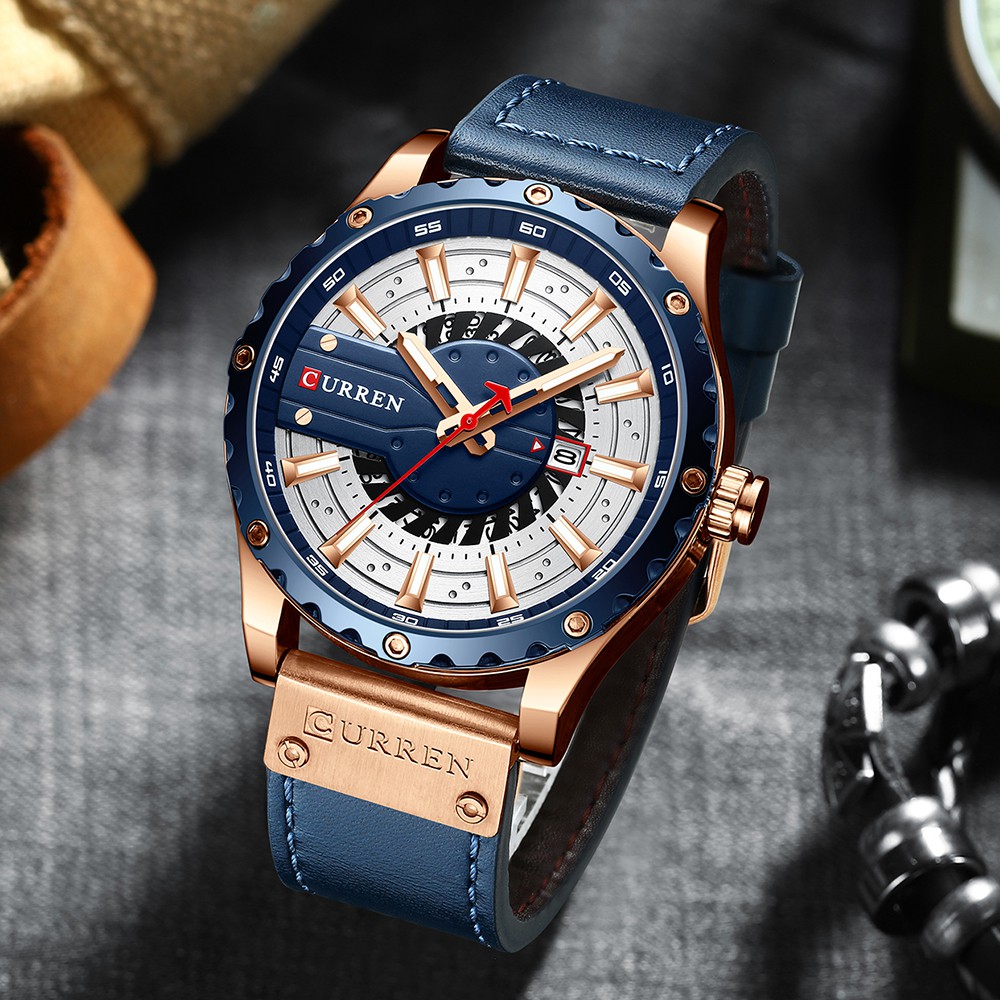 Đồng hồ Quartz CURREN 8374 với dây đeo bằng da chống thấm nước thời trang sang trọng cho nam