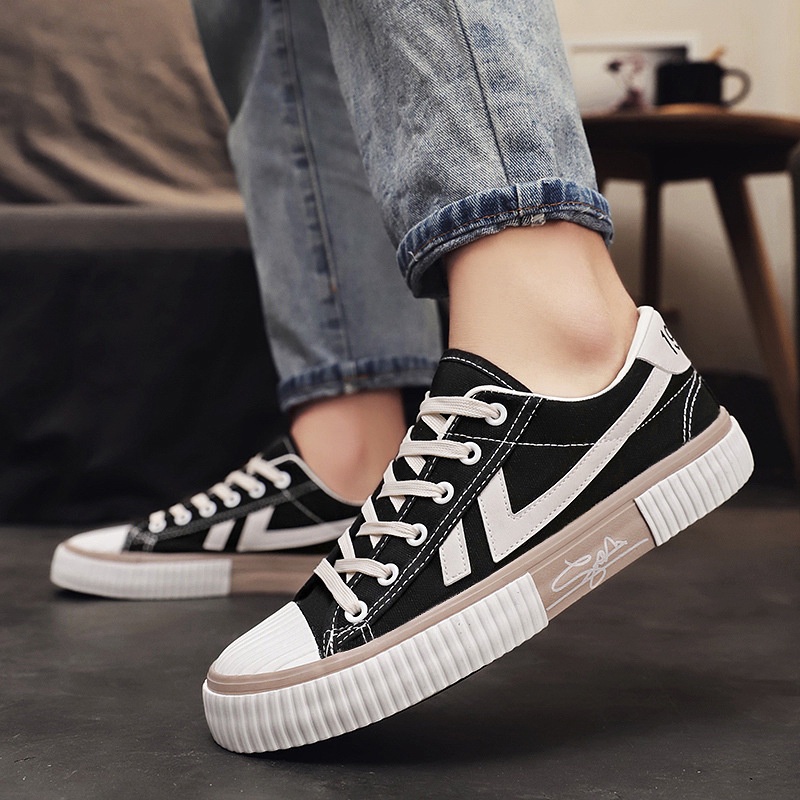Giày Thể Thao Vải Canvas Màu Trắng Influencer 2023 Phong Cách Hàn Quốc Thời Trang Cho Nam BOU309