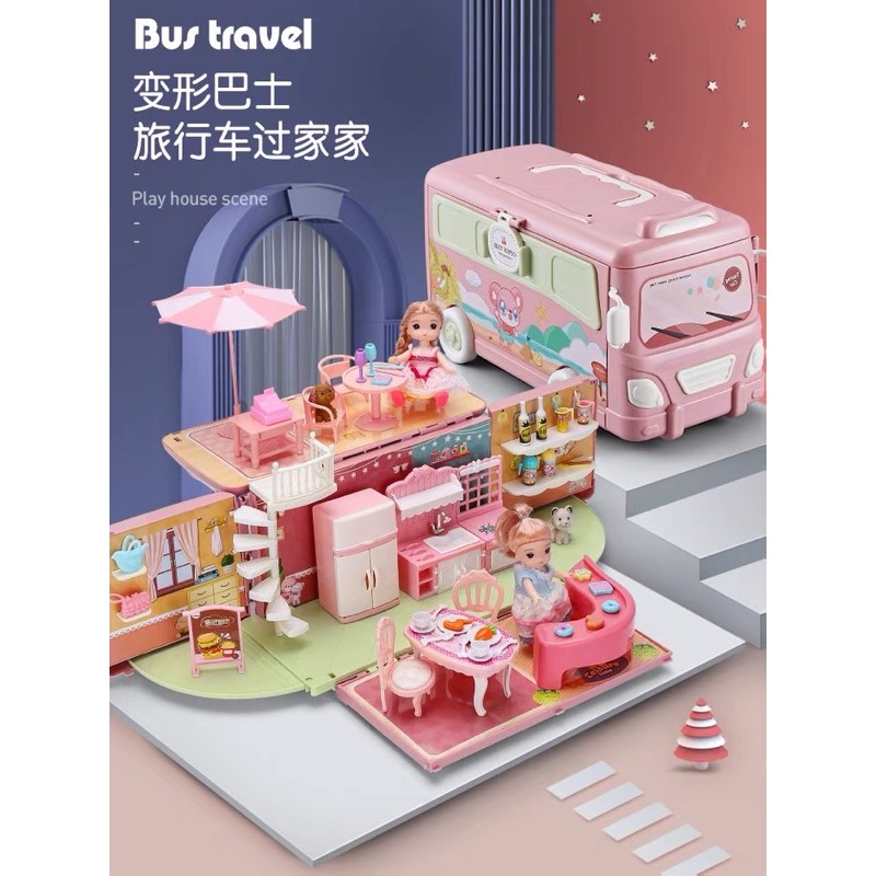 Đồ chơi ngôi nhà Đồ chơi ngôi nhà búp bê Đồ chơi xe bus 2 tầng búp bê barbie