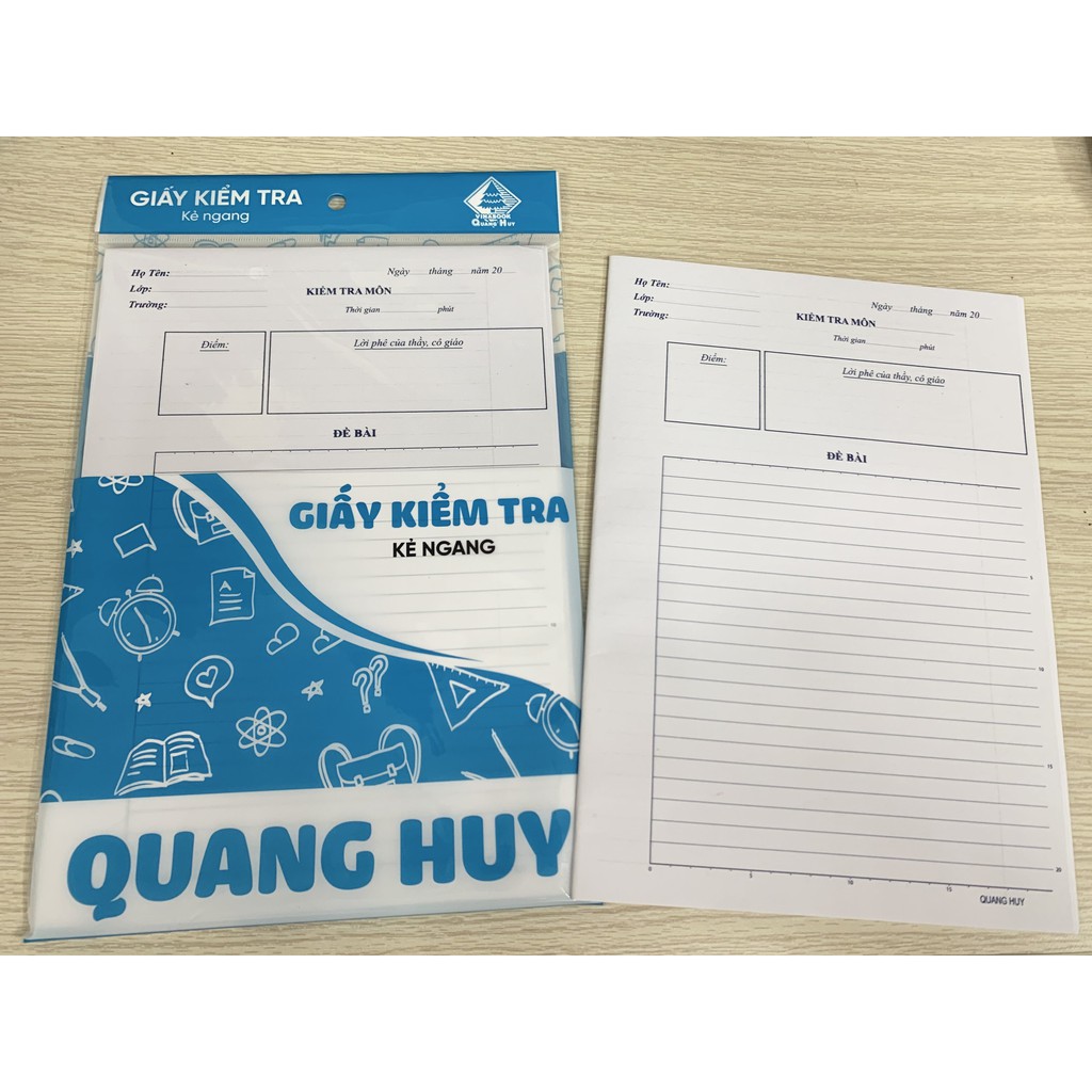 GIẤY KIỂM TRA KẺ NGANG QUANG HUY [CÓ CHẤM VÀ KHÔNG CHẤM] - 1 TẬP GIẤY KIỂM TRA CẤP 2 CẤP 3 KHÔNG NHÒE