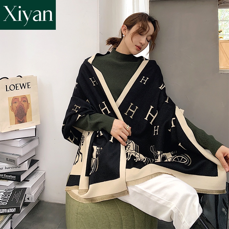 Khăn Choàng Cổ Tua Rua Dày Dặn Giữ Ấm Mùa Đông Phong Cách Âu Mỹ Mới Dành Cho Nữ