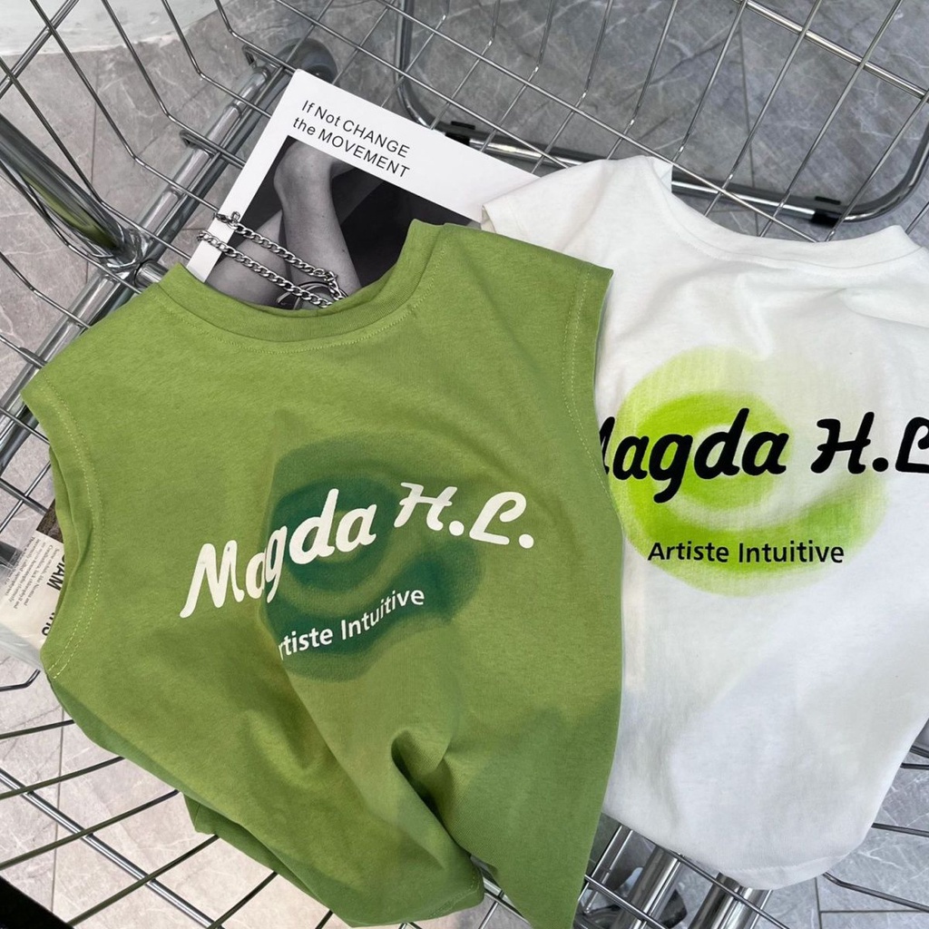 Áo Sát Nách Dáng Rộng Vải Cotton Thoáng Khí In Họa Tiết Kiểu Hàn Quốc Thời Trang Mùa Hè 2022