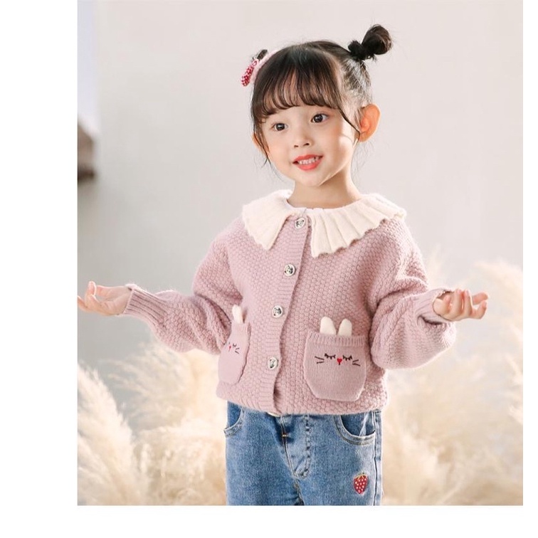 Áo khoác len cardigan bé gái, chất len đanh mượt, không xù