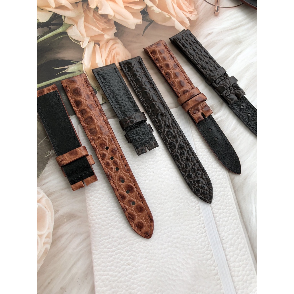 Dây Đồng Hồ Da Bò 100% Màu Nâu Vân Nhện Tặng Kèm Chốt Và Đồ Thay Dây