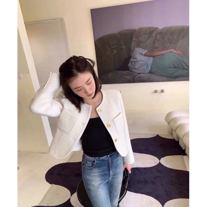 Áo khoác nữ vải Tweed dáng ngắn sang chảnh -Order Taobao| Áo khoác mùa đông vải dạ Tweed -phong cách Hàn Quốc