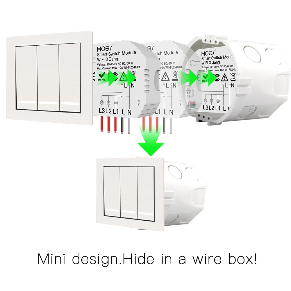 Tuya WiFi smart light switch mini DIY 3 sets Bluetooth smart switch module 1/2 way module smart life/Tuya application control, Amazon Alexa and Google Home creat3c